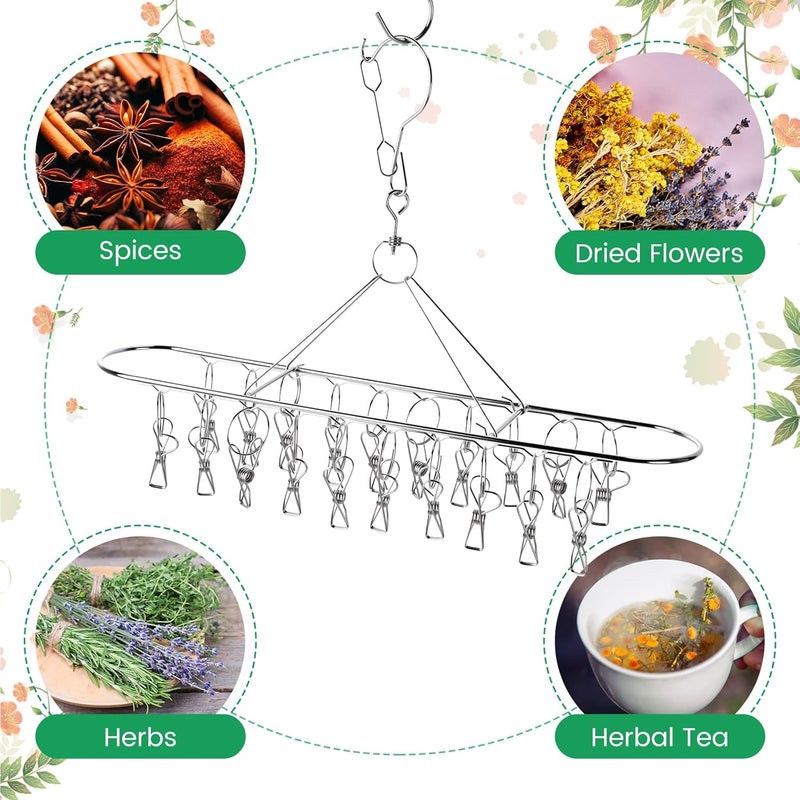 BrightRow 6 Pcs Herb Drying Rack Hanging - Stainless Steel with Clips Clothes Laundry Drying Rack Hanger Collapsible for Plants Bud Weed Onion Macrame Flower Spices(Oval) - Image 5